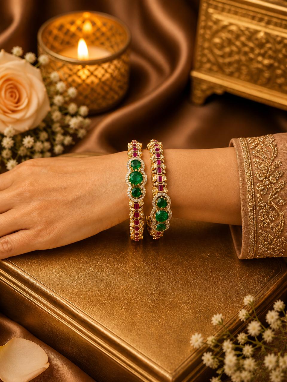 Crimson and Panna Pure Moissanite Openable Bangles