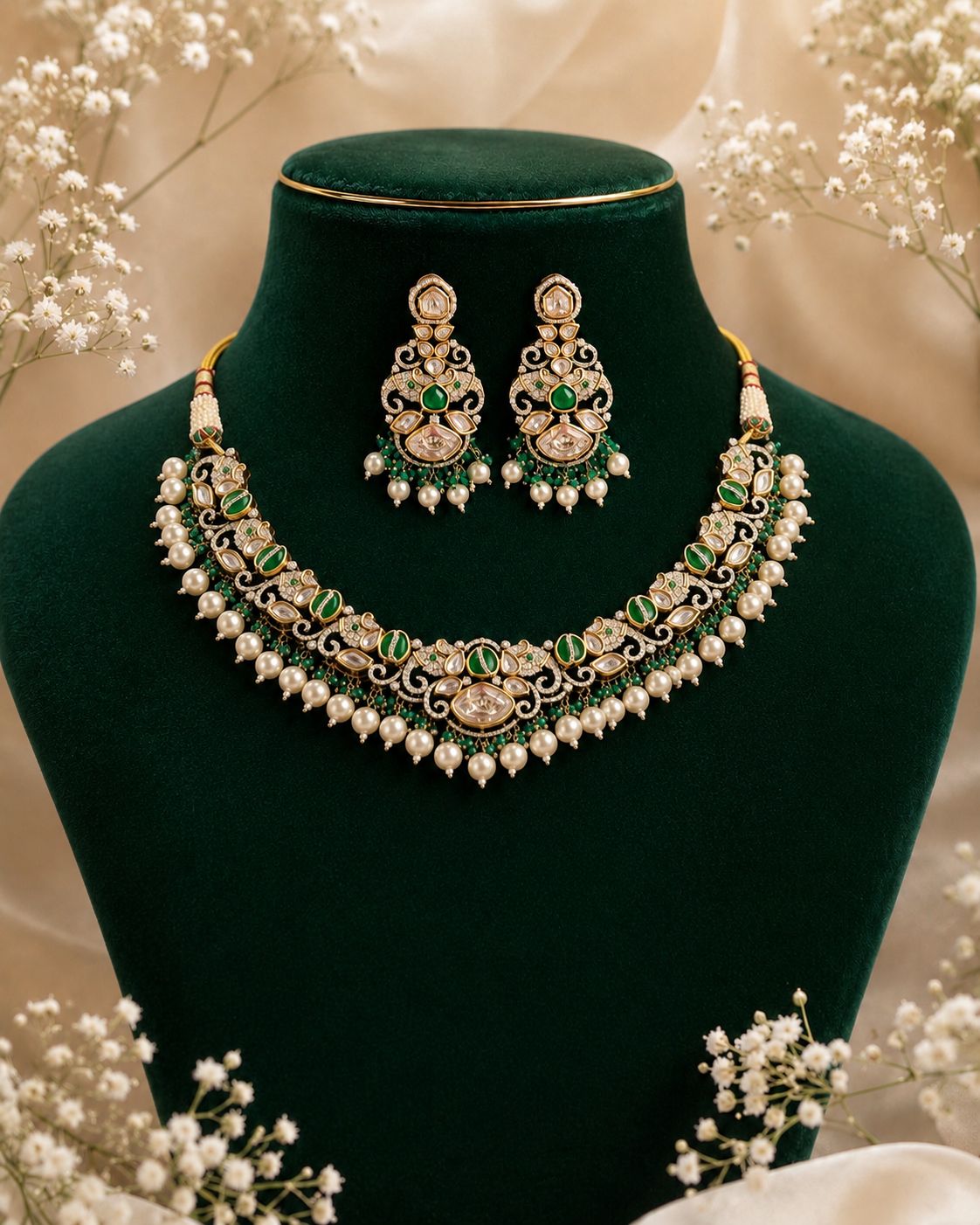 Noor-E-Panna Pure Moissanite Necklace Set