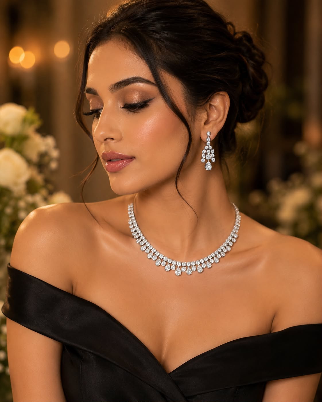 Celeste Teardrop Diamond Necklace Set
