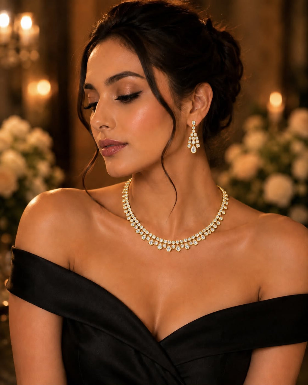 Golden Aurora Teardrop Necklace Set