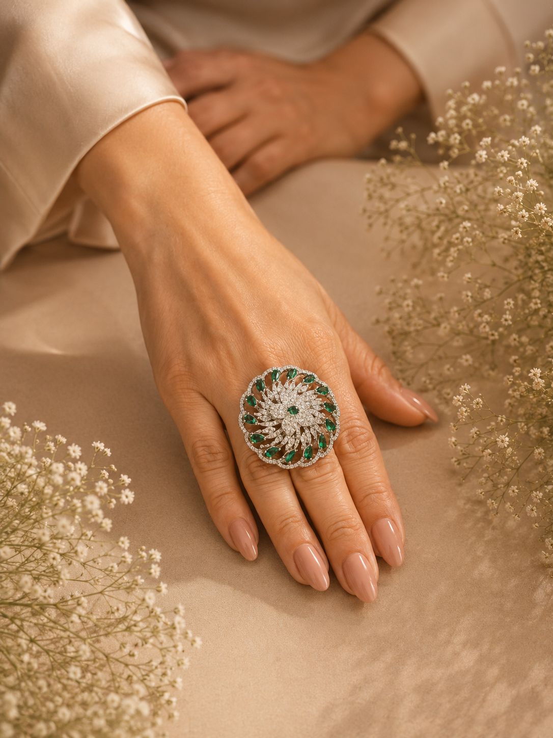 Emerald Bloom Statement Ring