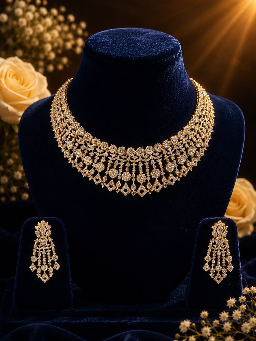 Golden Cascade Diamond Necklace Set