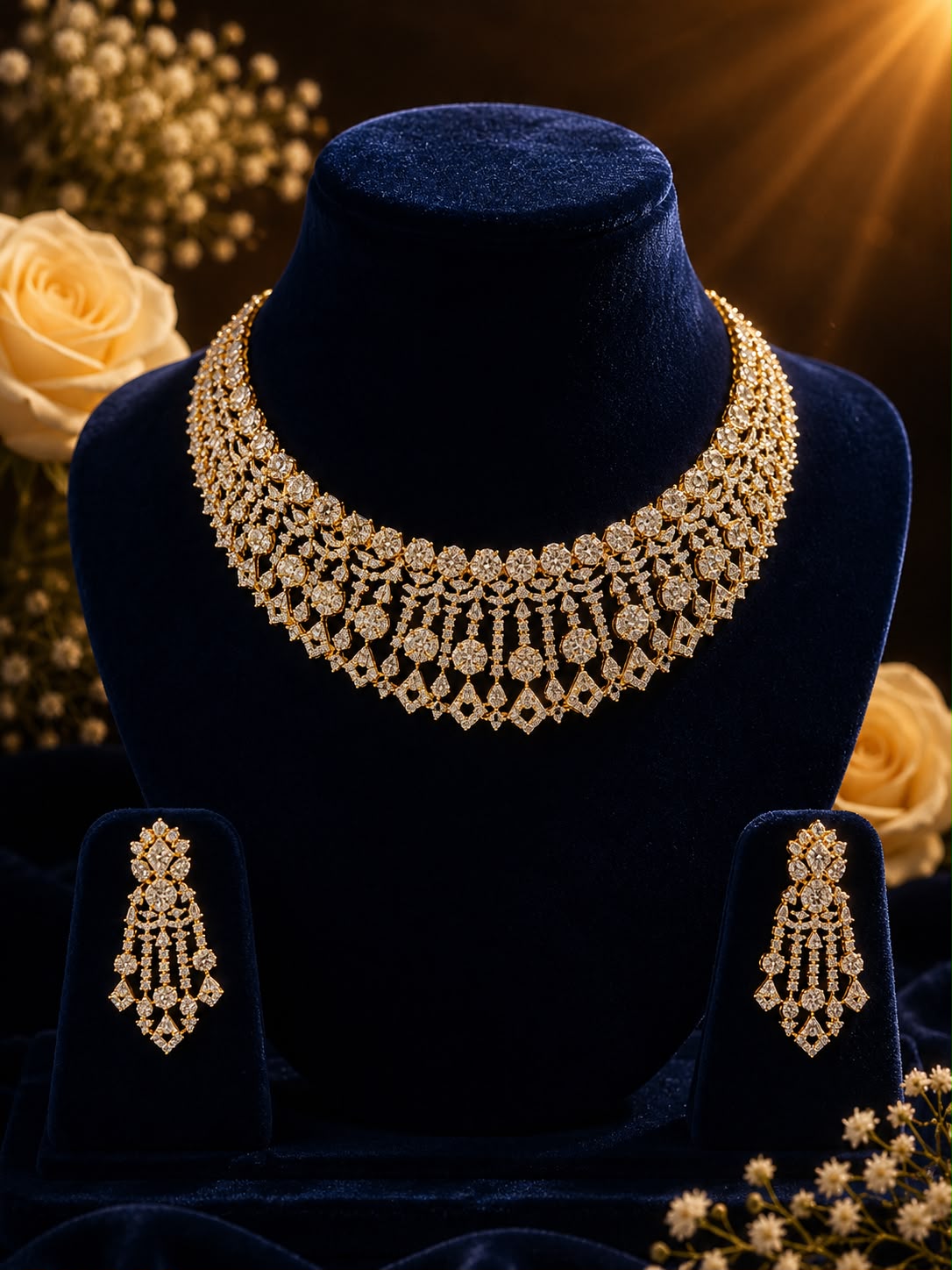 Golden Cascade Diamond Necklace Set