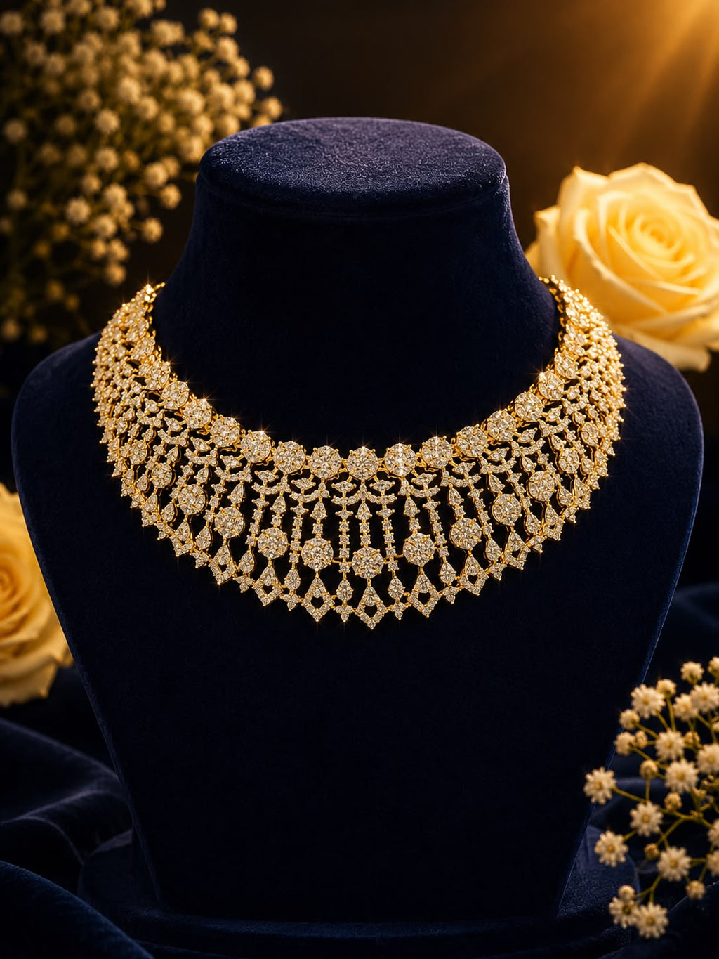 Golden Cascade Diamond Necklace Set