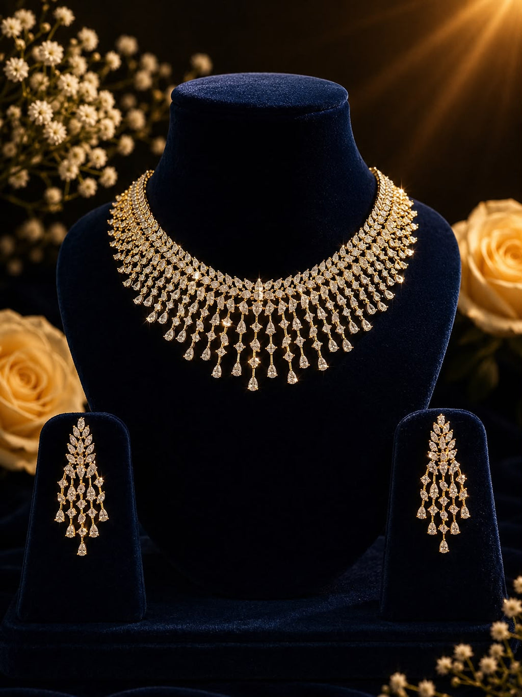 Gold Diamond Drape Necklace Set