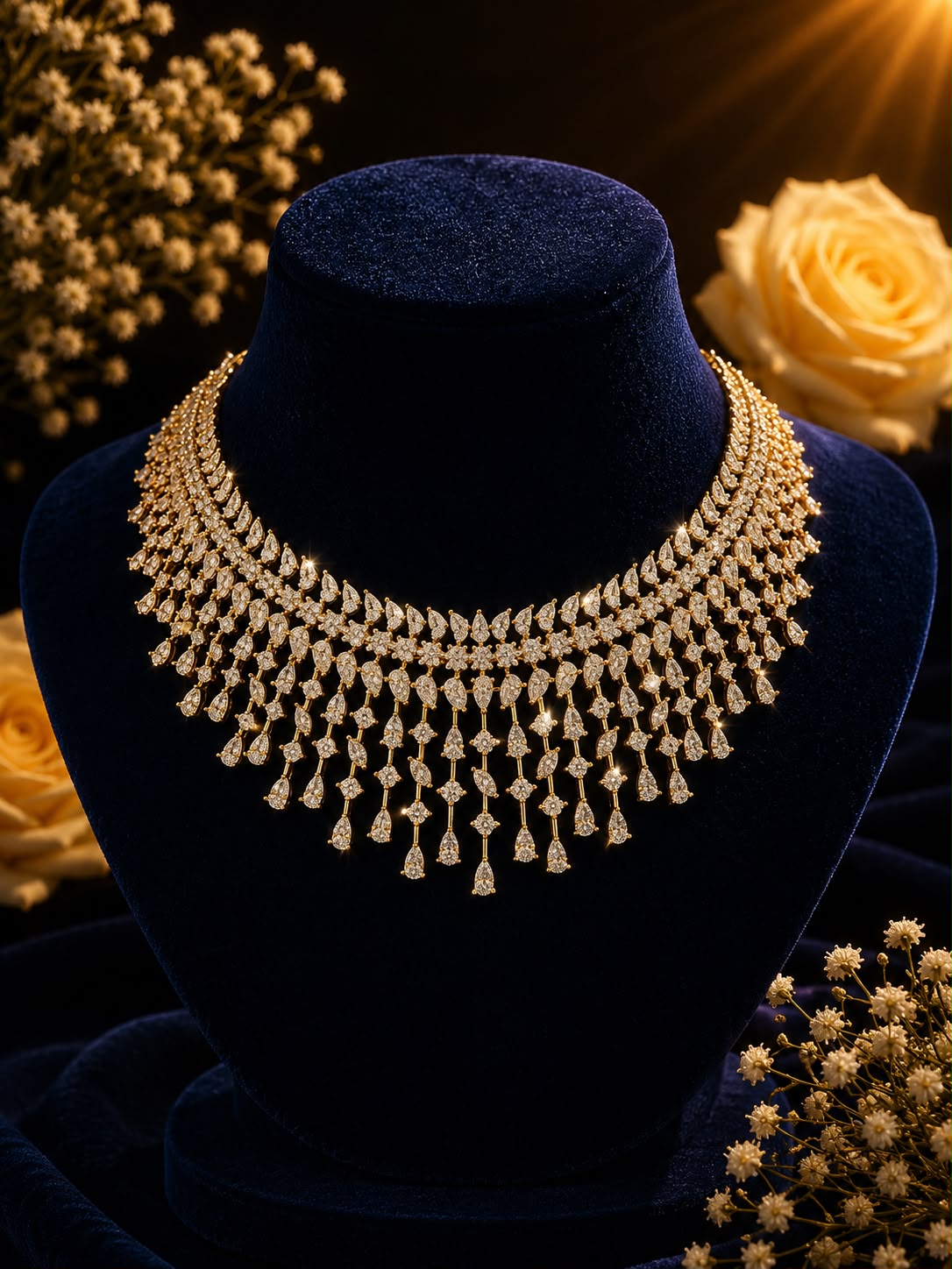 Gold Diamond Drape Necklace Set
