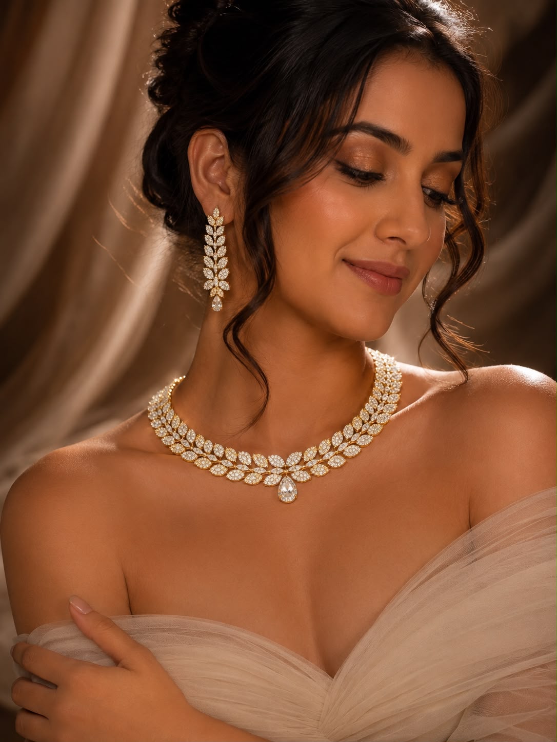 Dual Tone Diamond Symphony Necklace Set