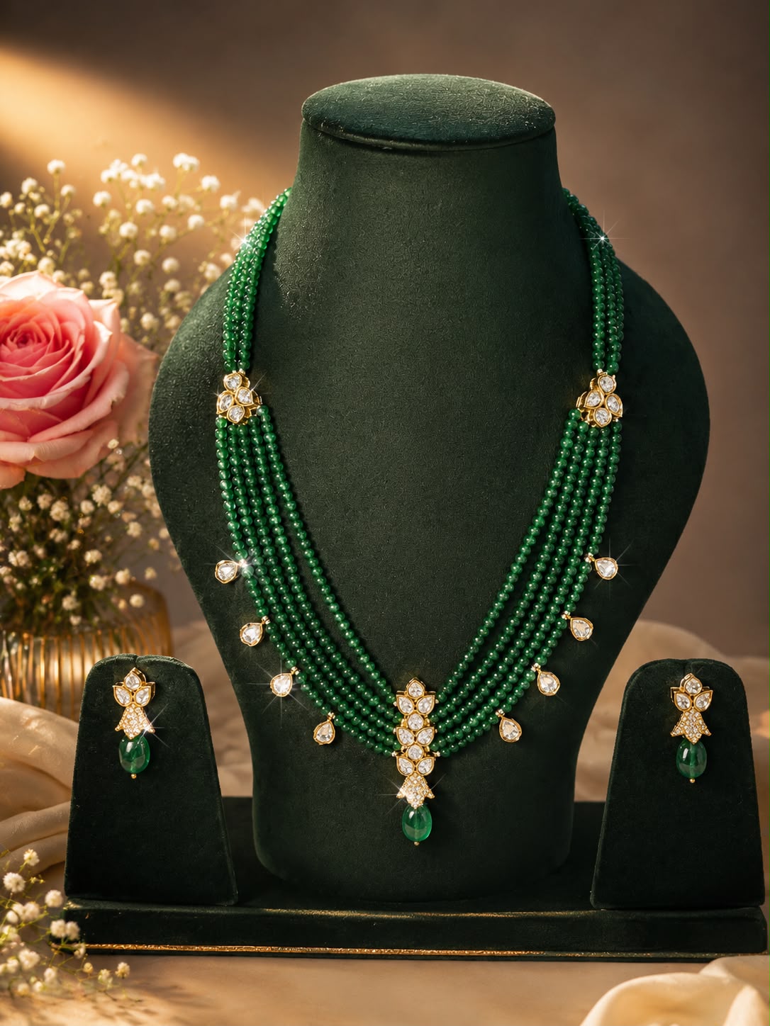 Emerald Grace Pearl Drop Necklace Set