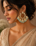 Regal Mint Pearl Halo Chandbali Earrings