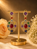 Navratna Ruby Crystal Medallion Earrings