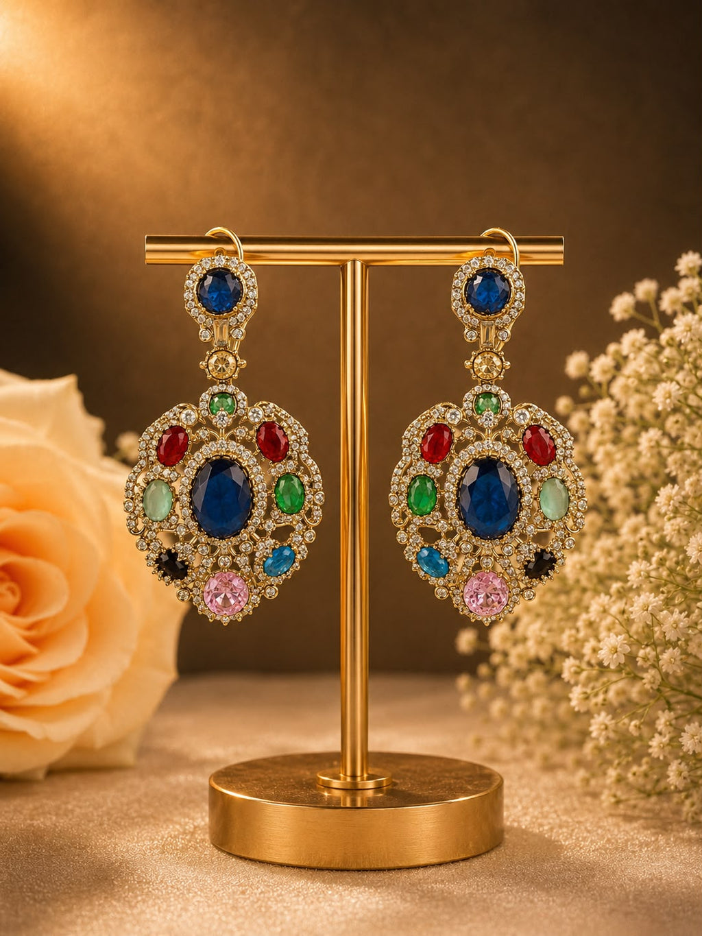 Navratna Sapphire Crystal Medallion Earrings