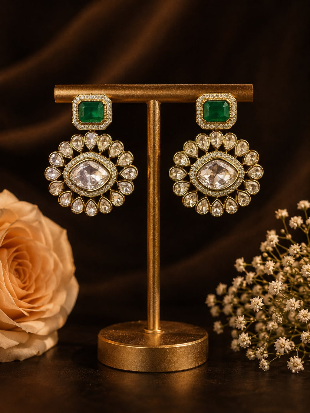 Emerald Victorian Uncut Polki Danglers