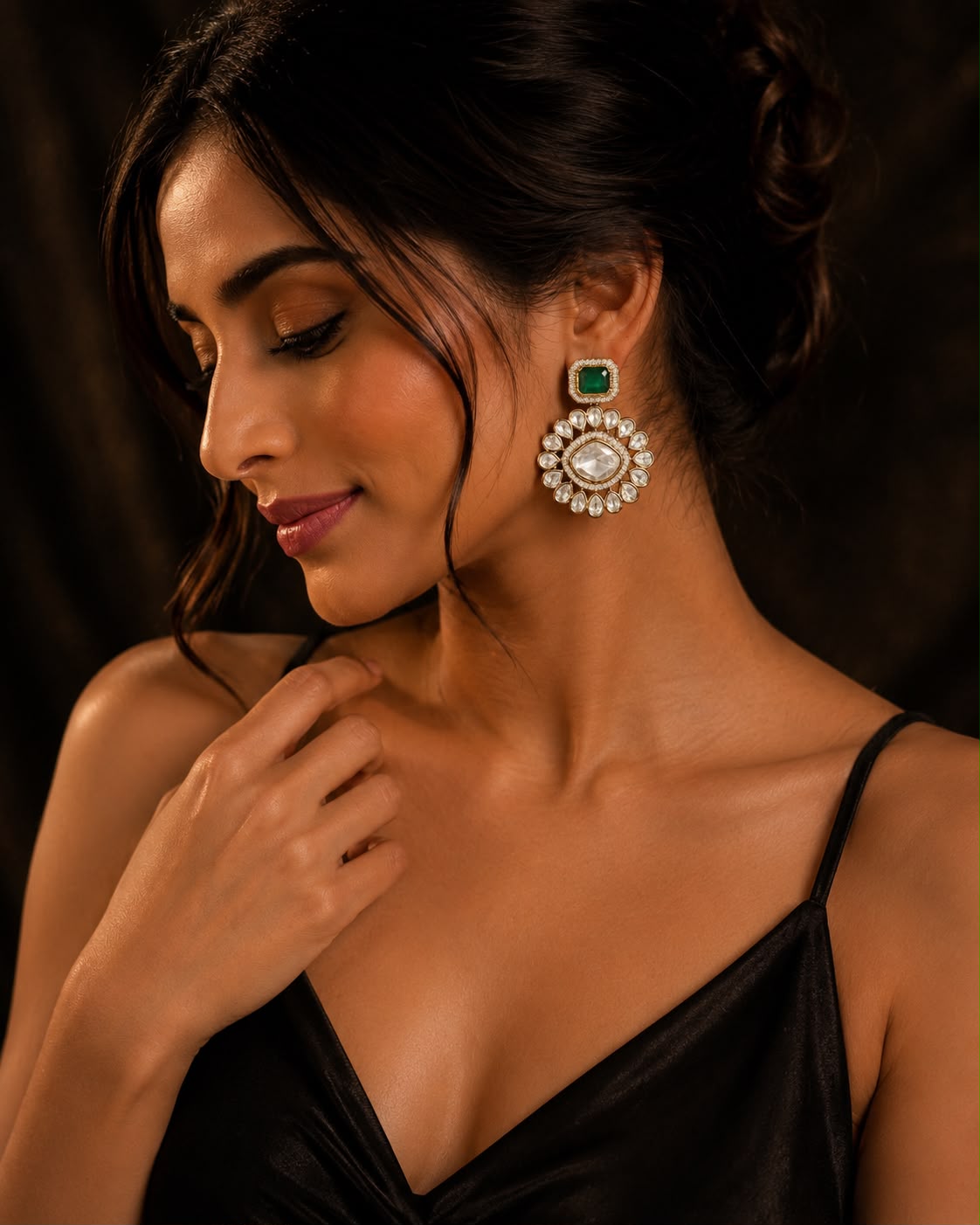 Emerald Victorian Uncut Polki Danglers