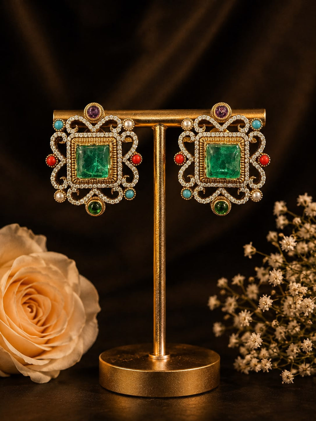 Royal Emerald Baroque Statement Studs