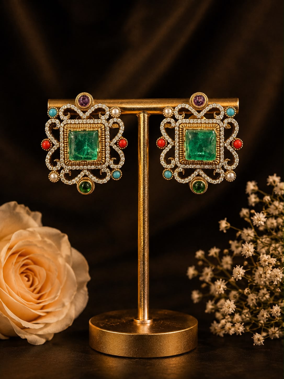 Royal Emerald Baroque Statement Studs