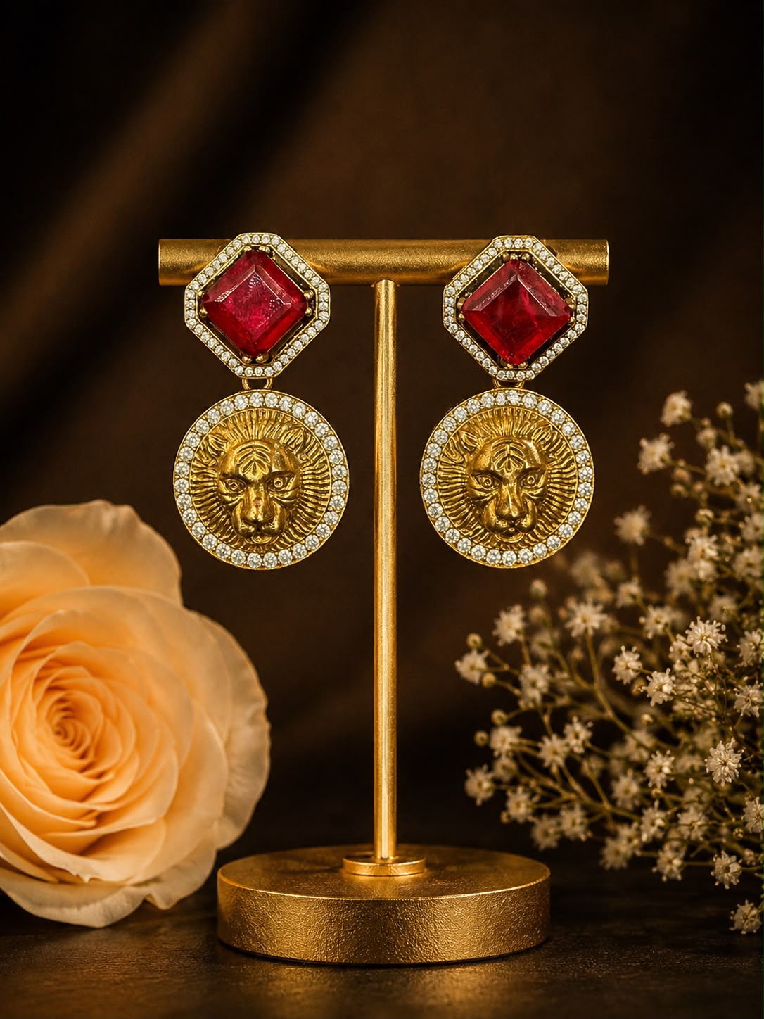 Sabya Inspired Ruby Color Danglers