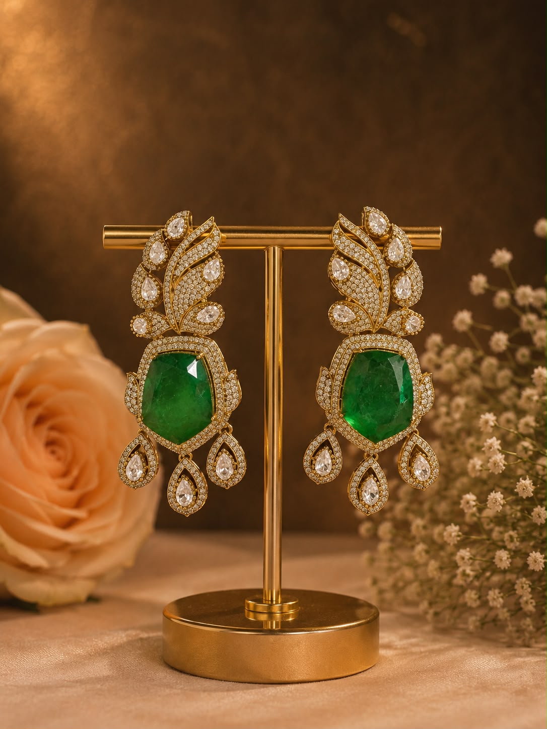 Victorian Moissanite Emerald Statement Earrings