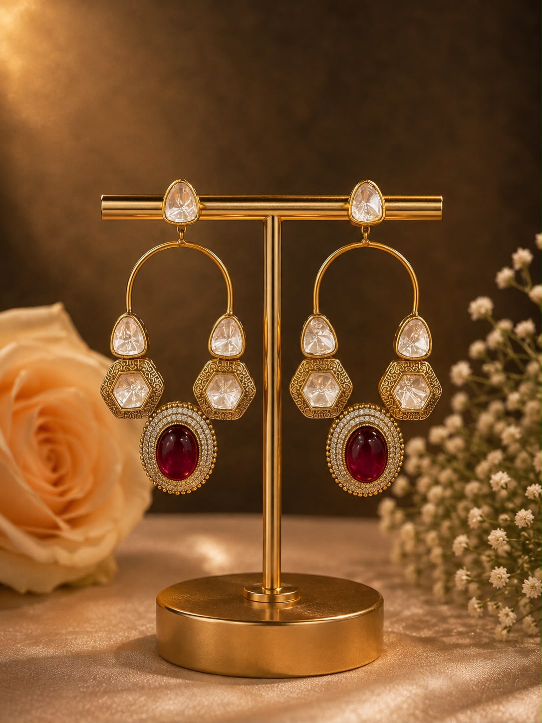 Sabya Inspired Ruby Arch Drop Earrings