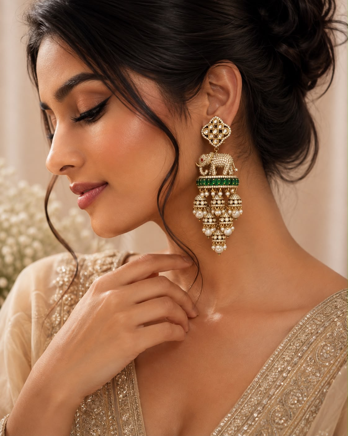 Pearl Elephant Drop Earrings