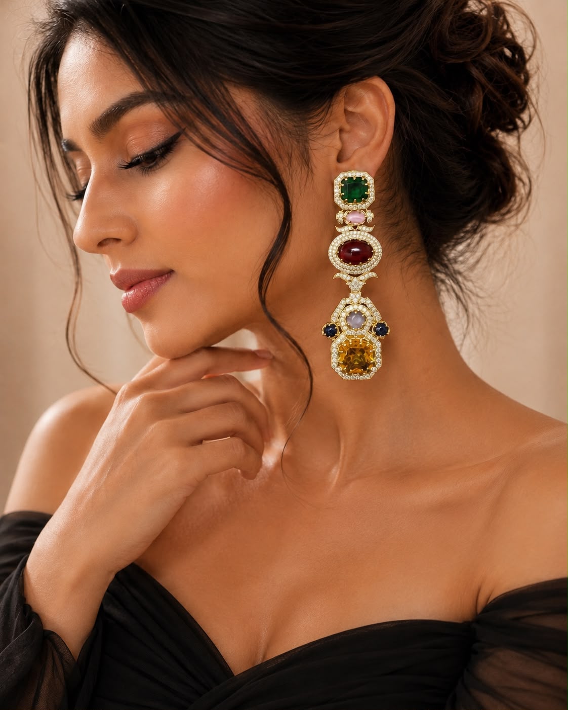Sabya Inspired Navratna Royale Cascade Earrings