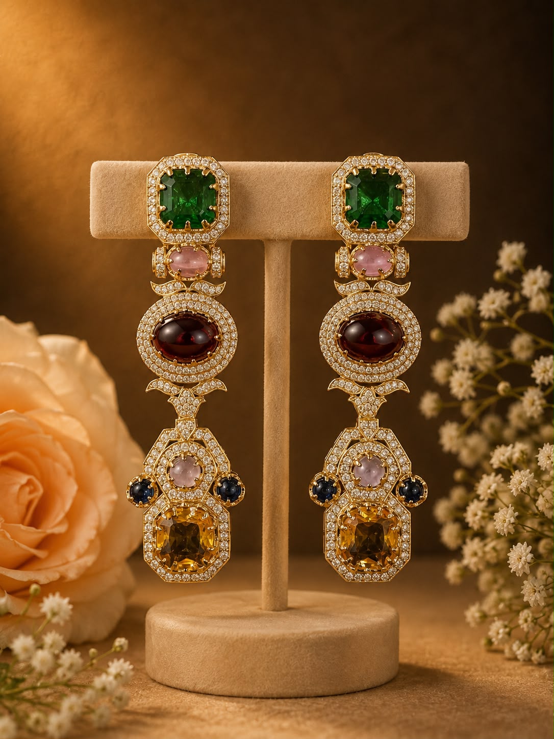 Sabya Inspired Navratna Royale Cascade Earrings