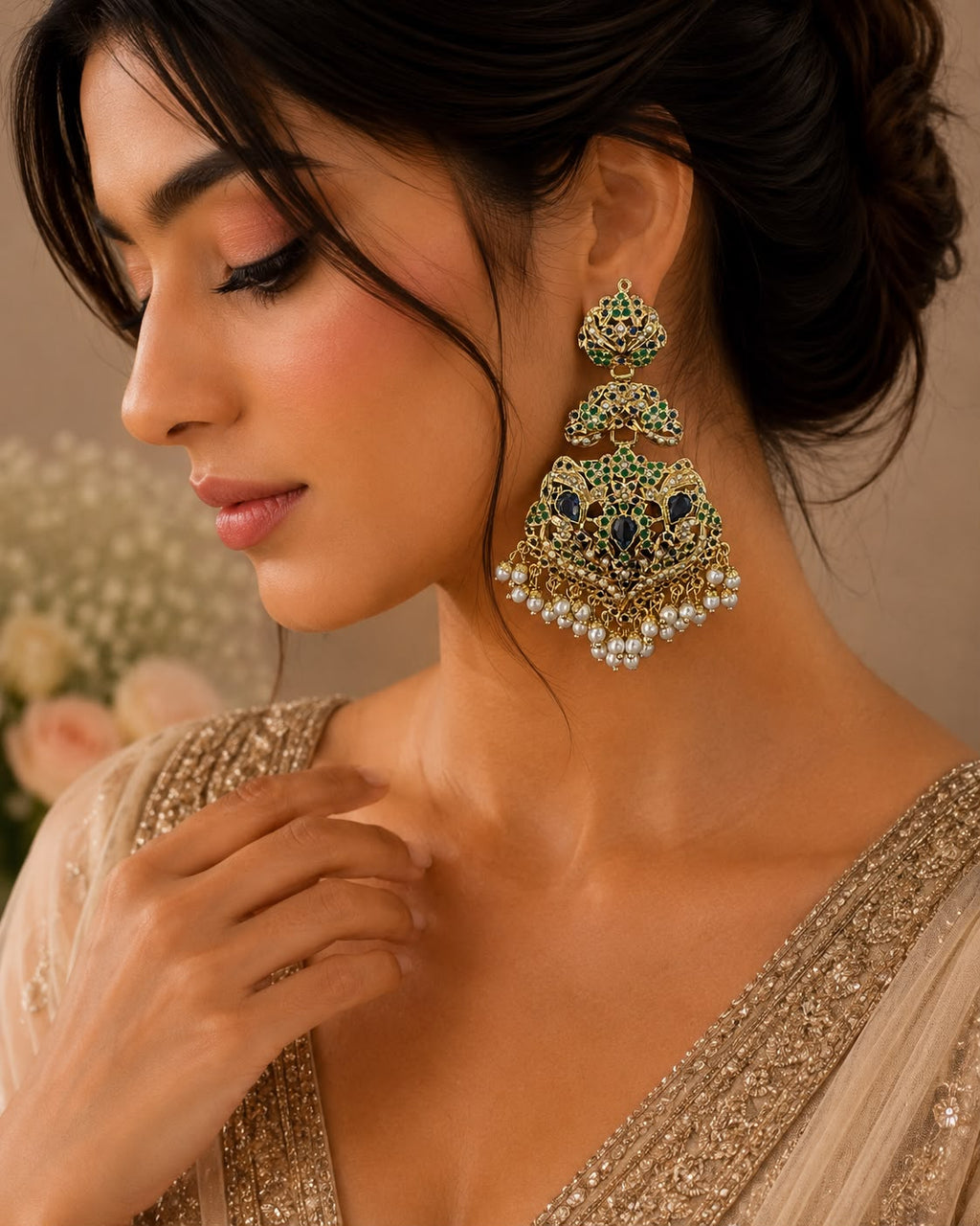 Jadau Pearl Chandelier Earrings