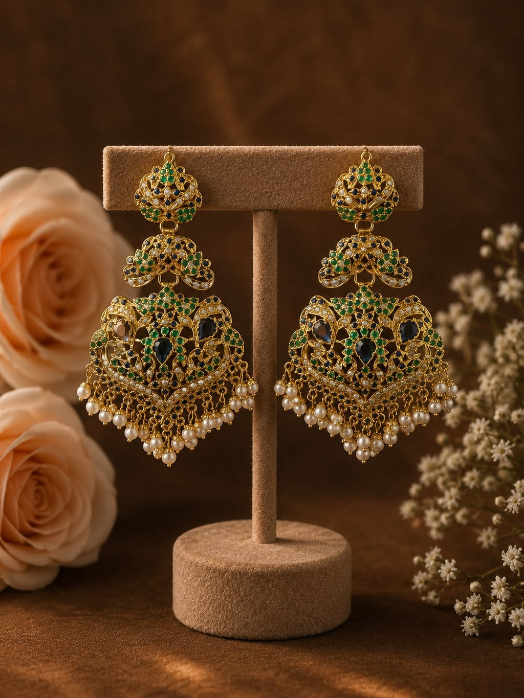 Jadau Pearl Chandelier Earrings