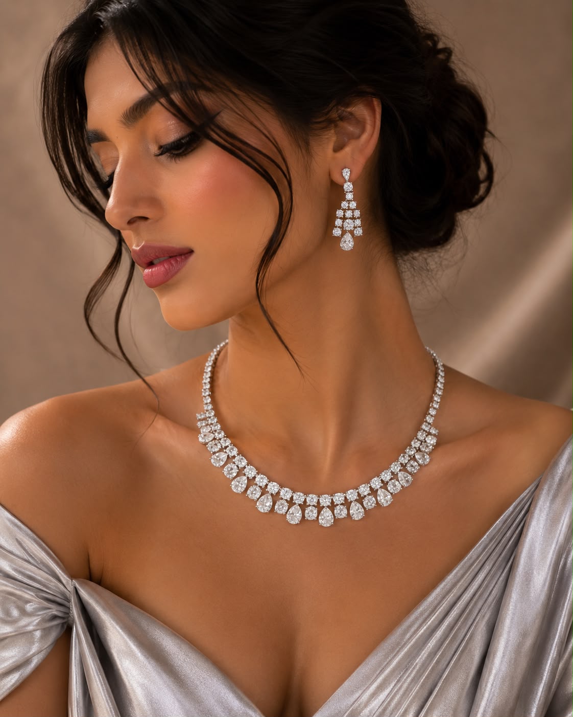 Celeste Teardrop Diamond Necklace Set