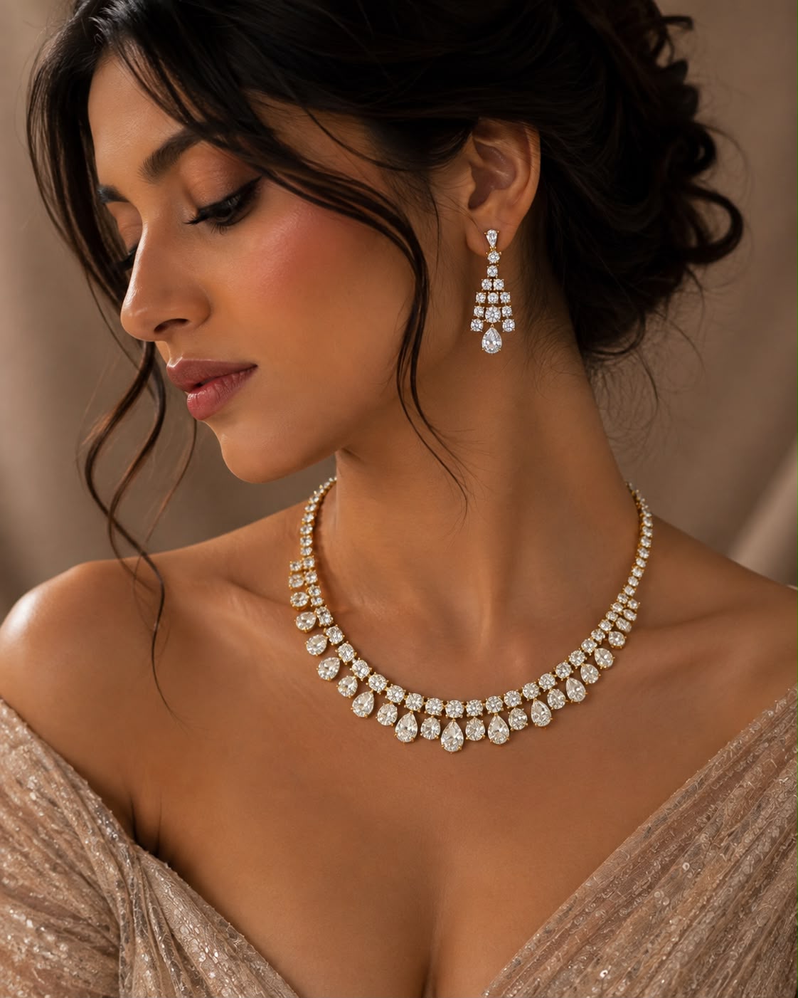 Golden Aurora Teardrop Necklace Set