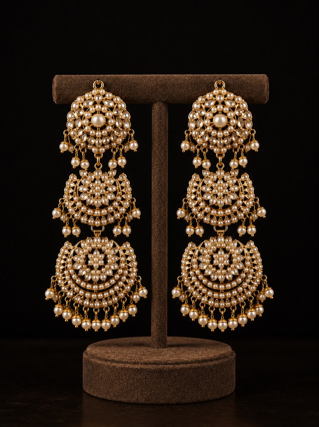 Layered Pearl Jadau Danglers with Maang Tikka