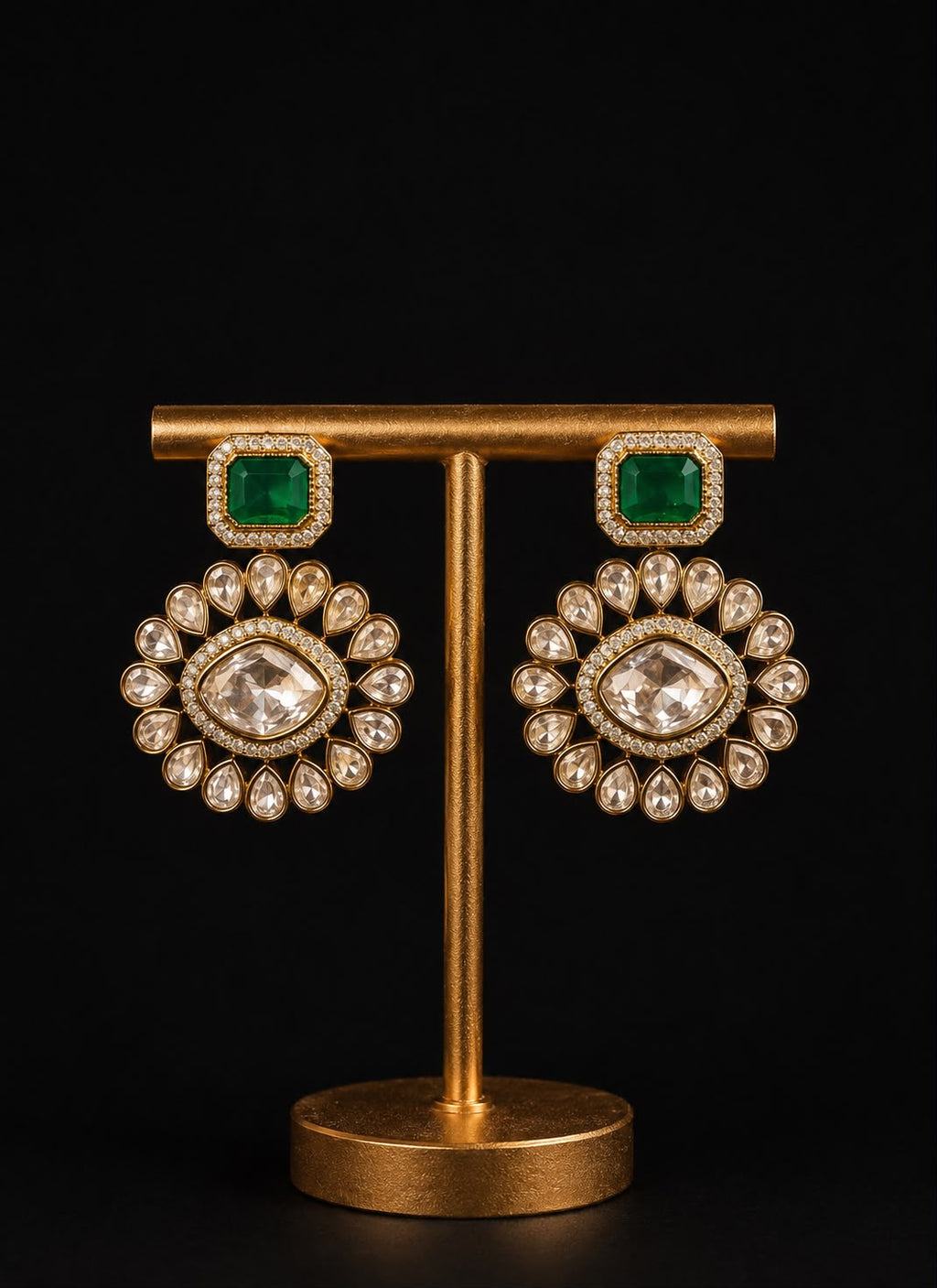 Emerald Victorian Uncut Polki Danglers