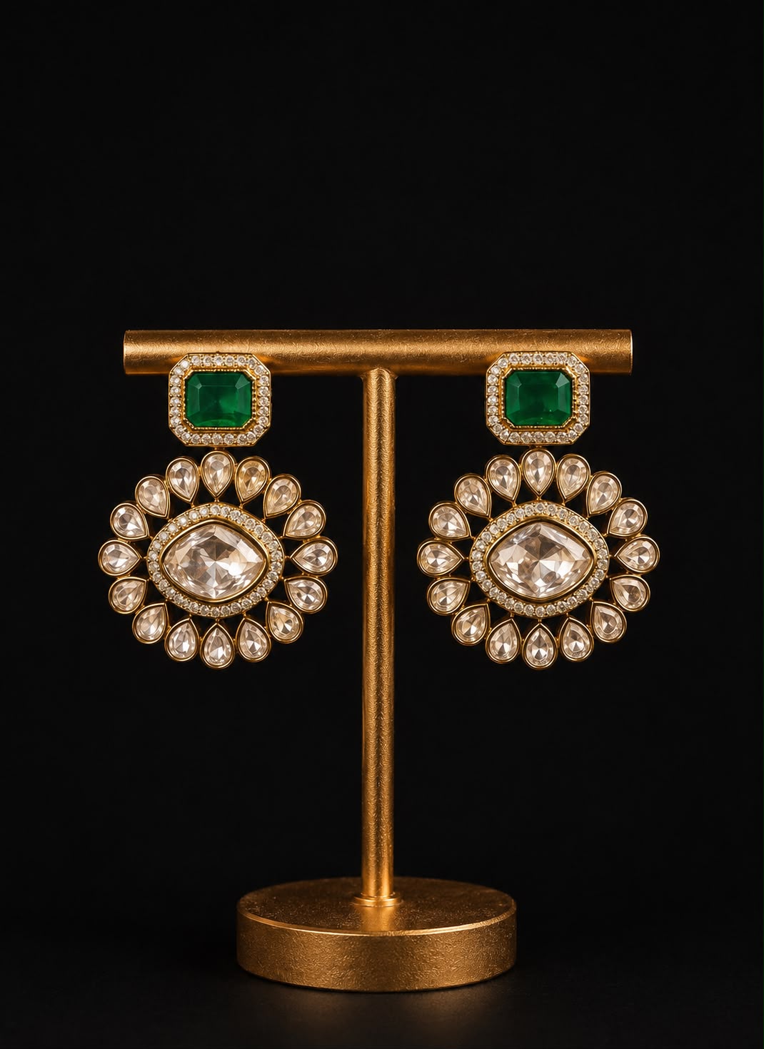 Emerald Victorian Uncut Polki Danglers