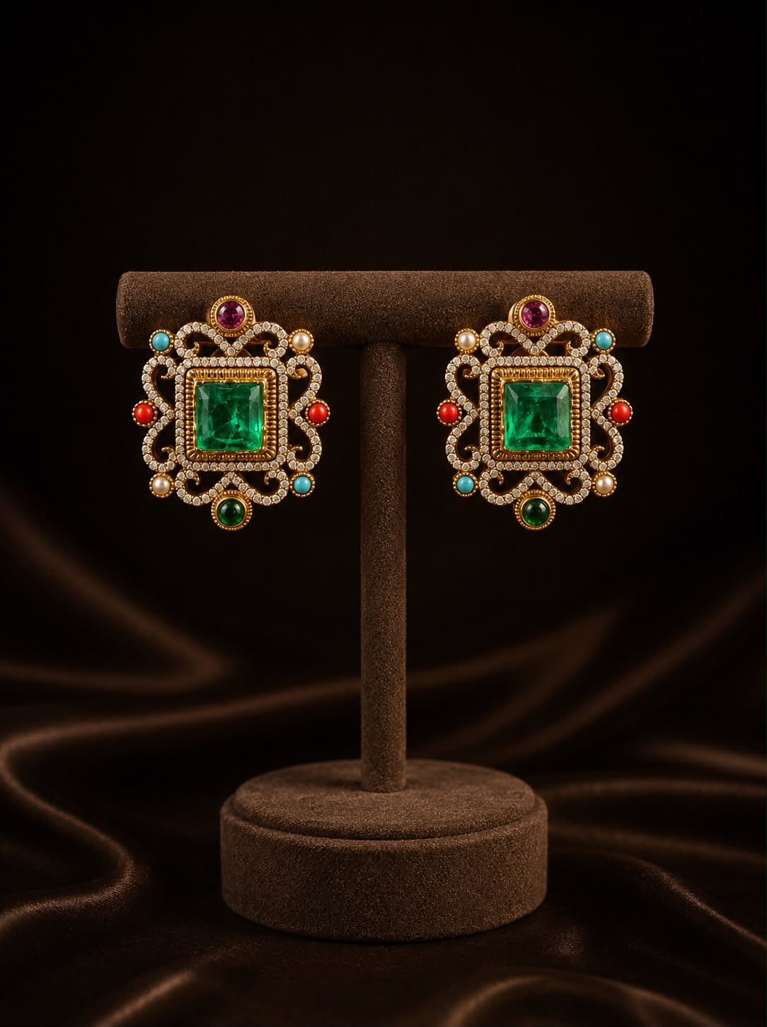 Royal Emerald Baroque Statement Studs