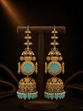 Ornate Blue Stone Jhumka Earrings