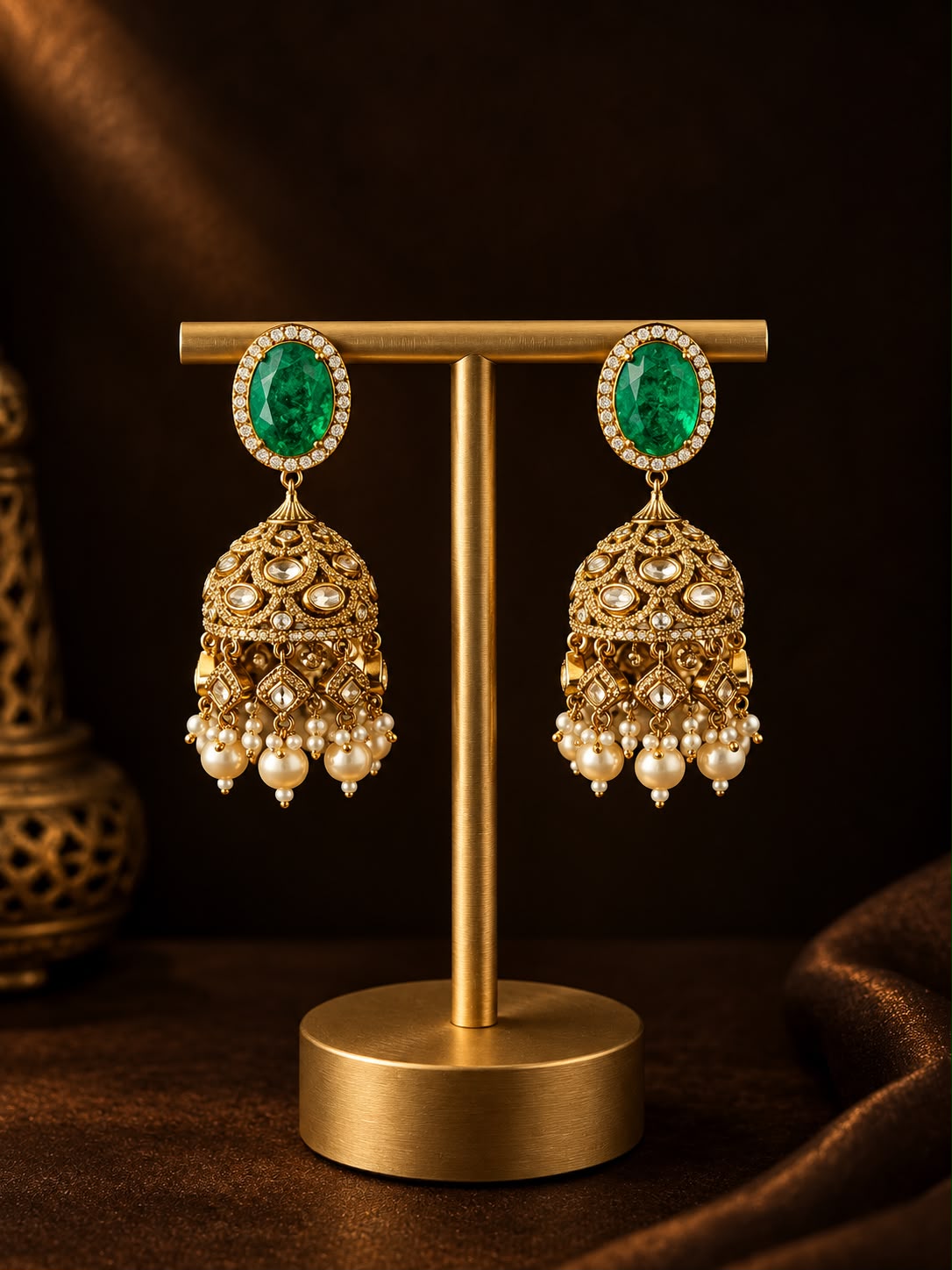 Emerald Moissanite Jhumkas