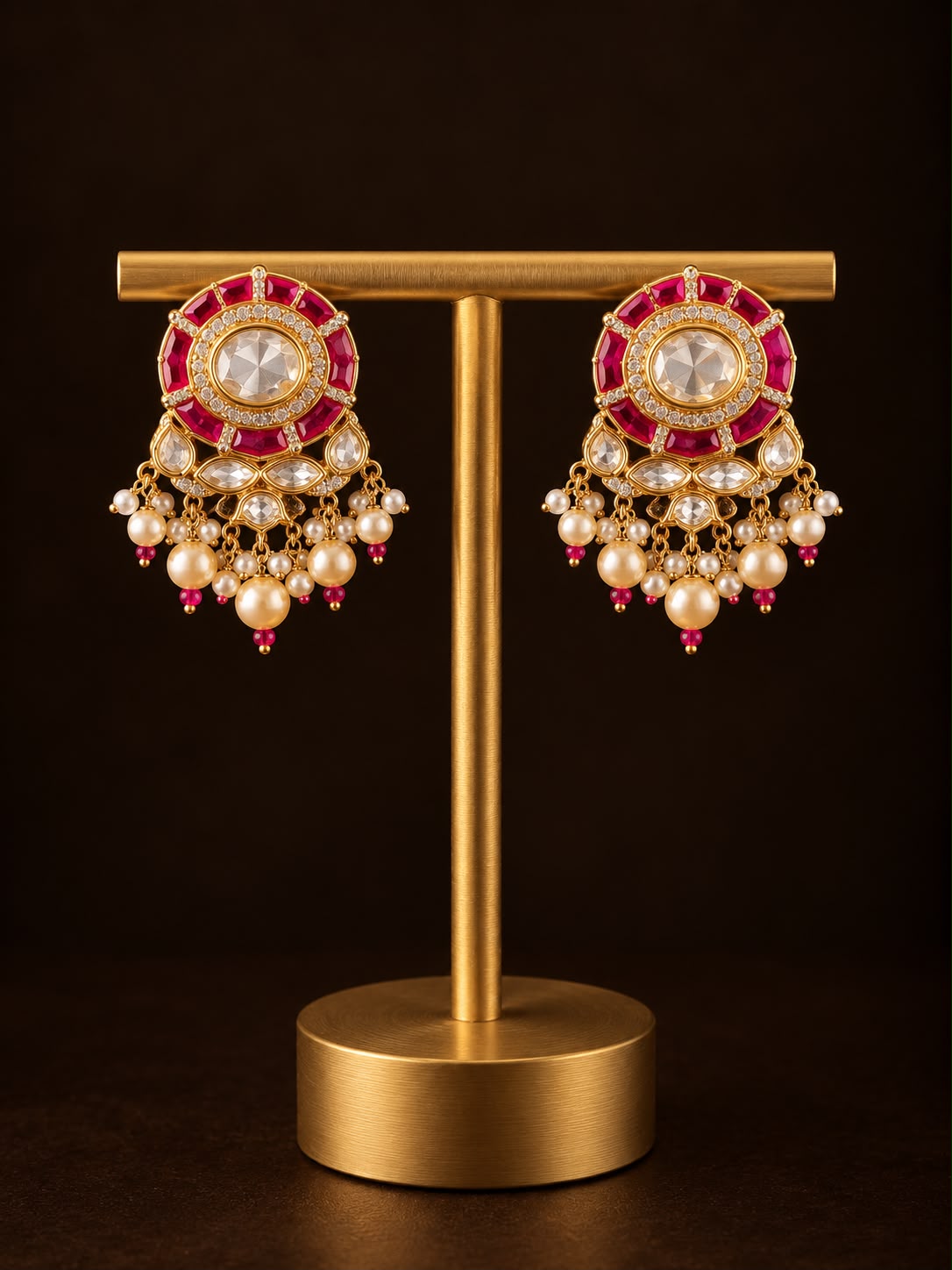 Gulnaar Ruby Kundan and Pearl Earrings