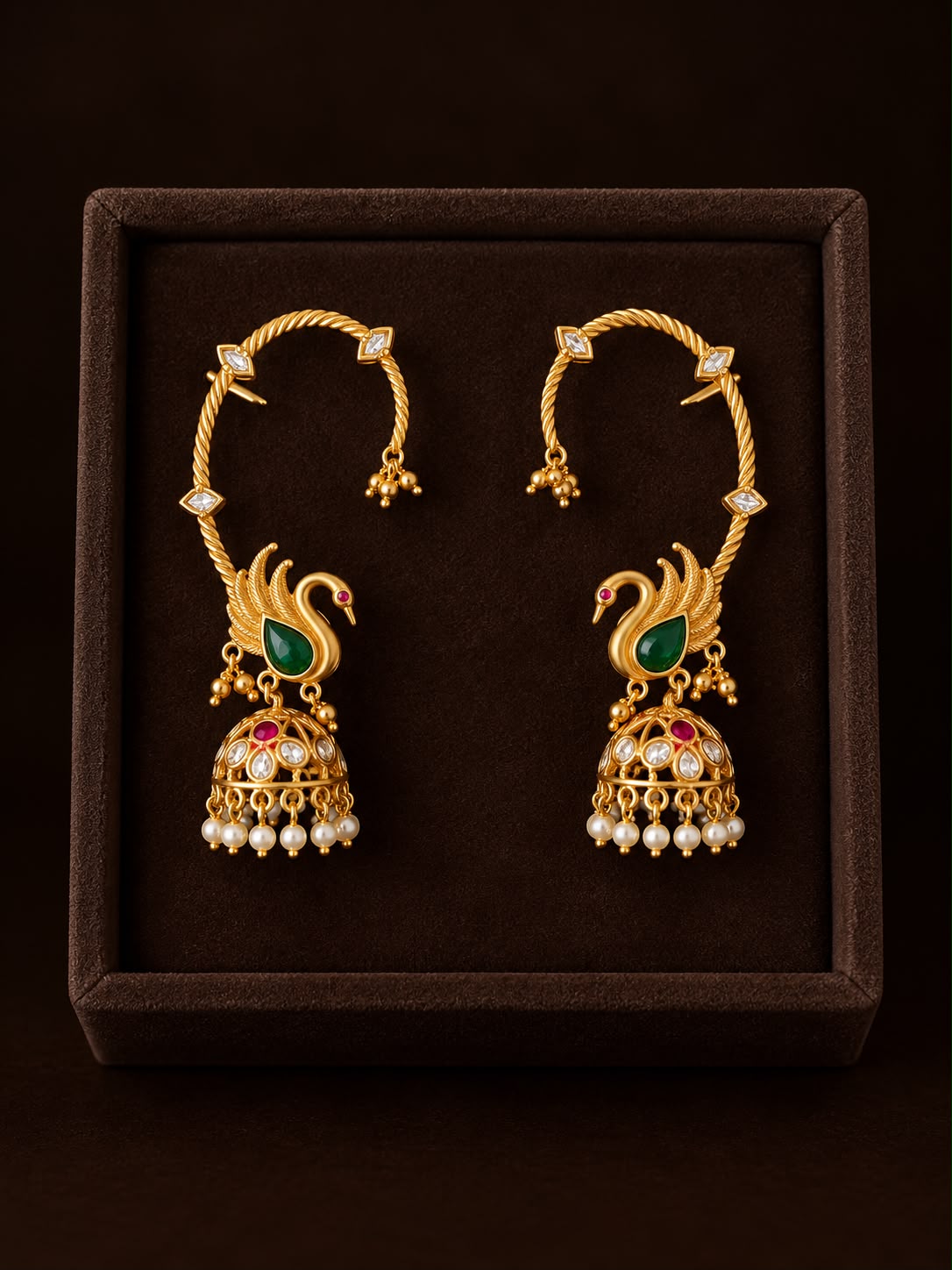 Mayura Emerald Peacock Ear Cuff Jhumkas