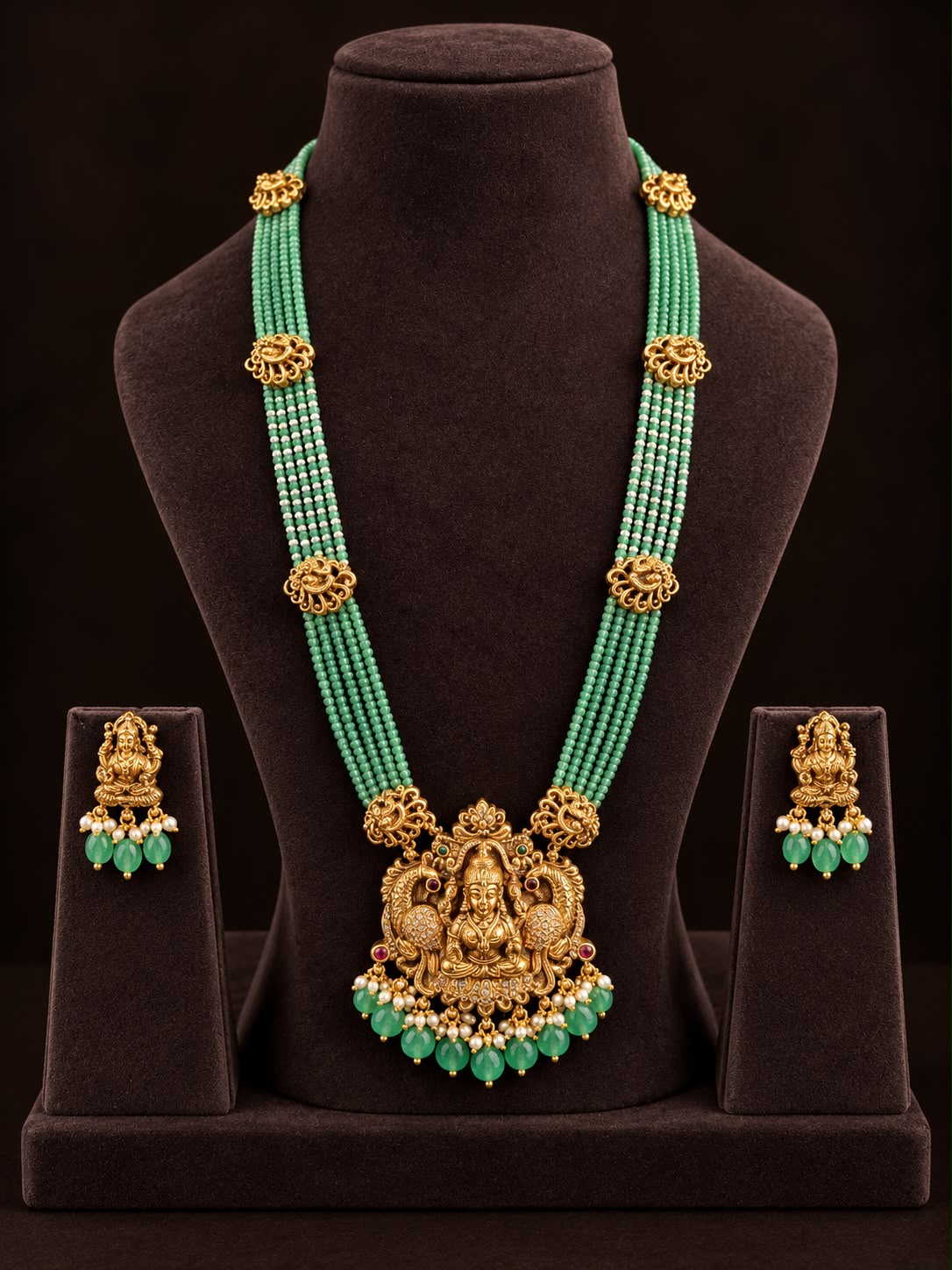 Padmavati Green Beaded Temple Haar Set