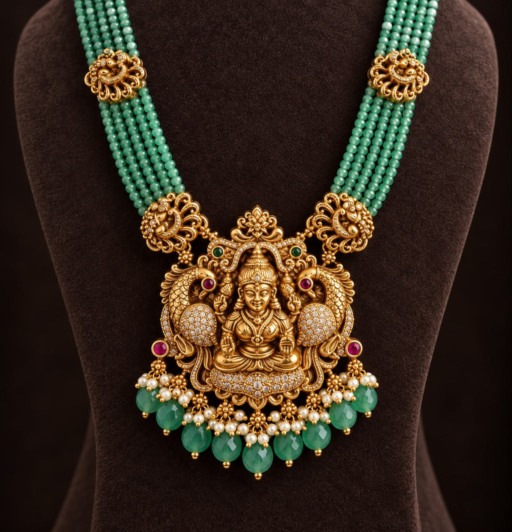 Padmavati Green Beaded Temple Haar Set