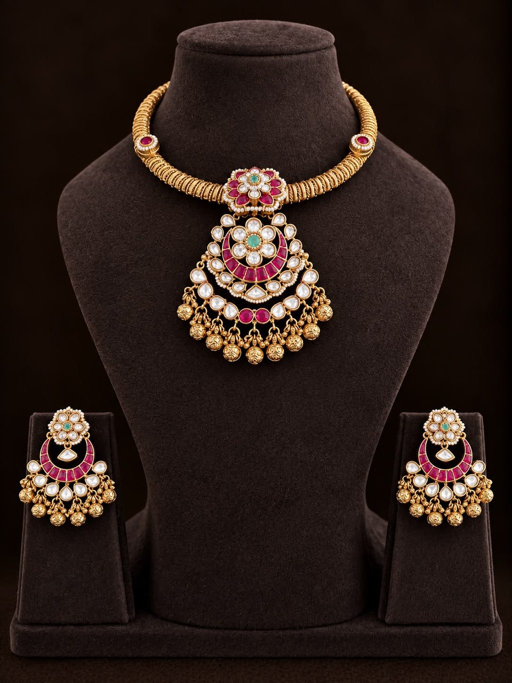 Gulnaar Ruby Kundan Hasli Necklace Set