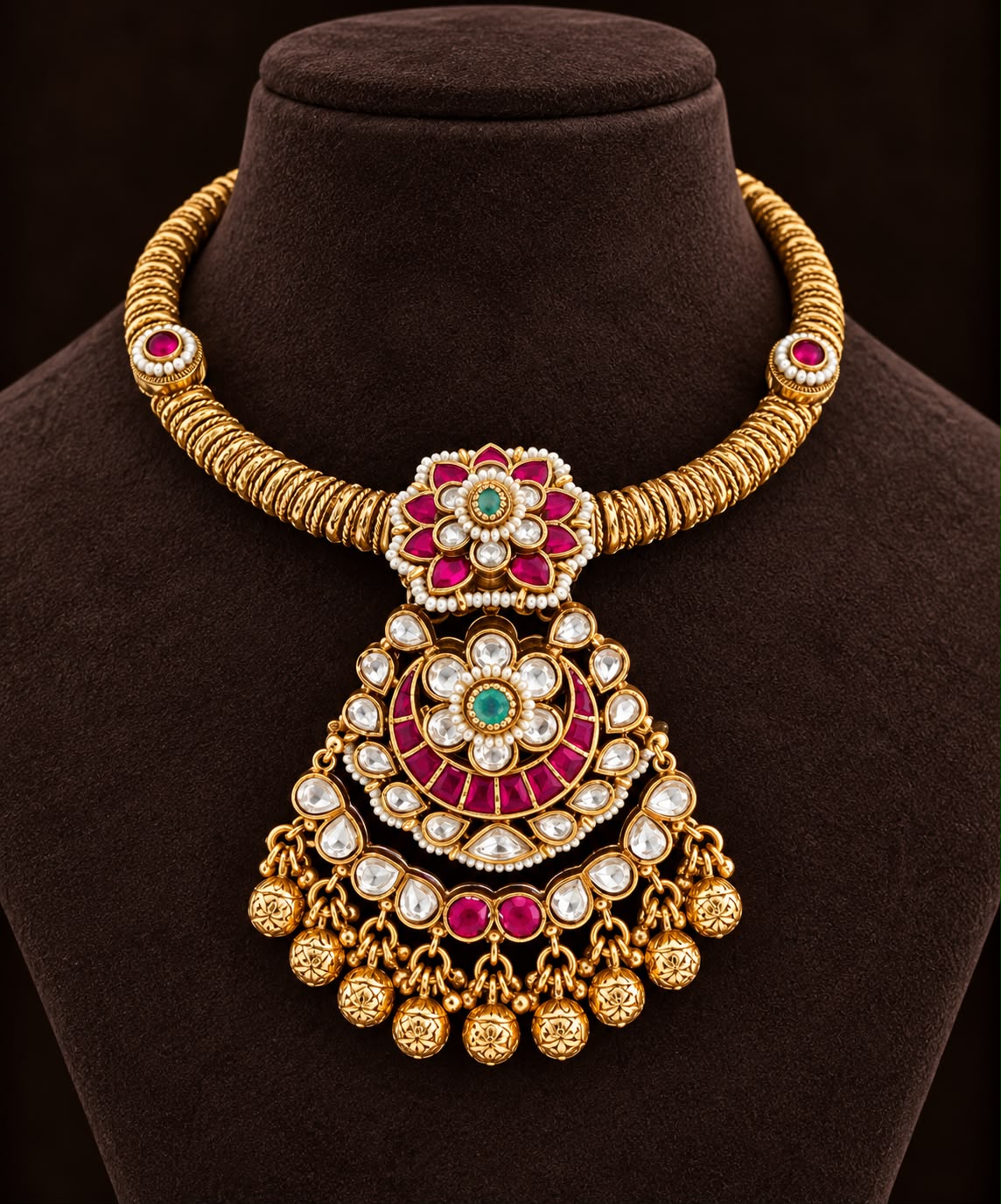 Gulnaar Ruby Kundan Hasli Necklace Set