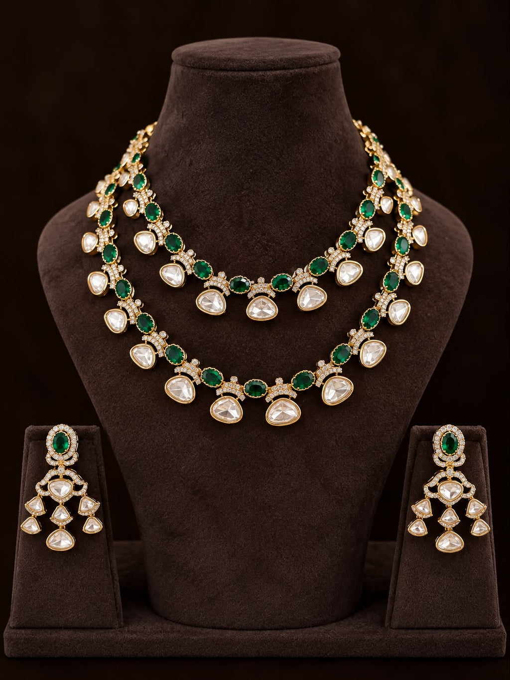 Meher Emerald Kundan Layered Necklace Set