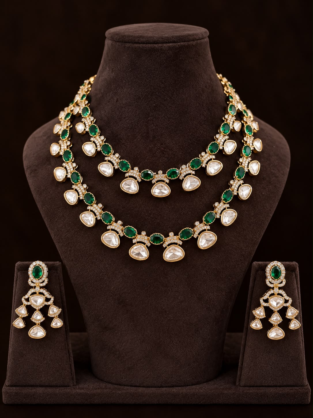 Meher Emerald Kundan Layered Necklace Set
