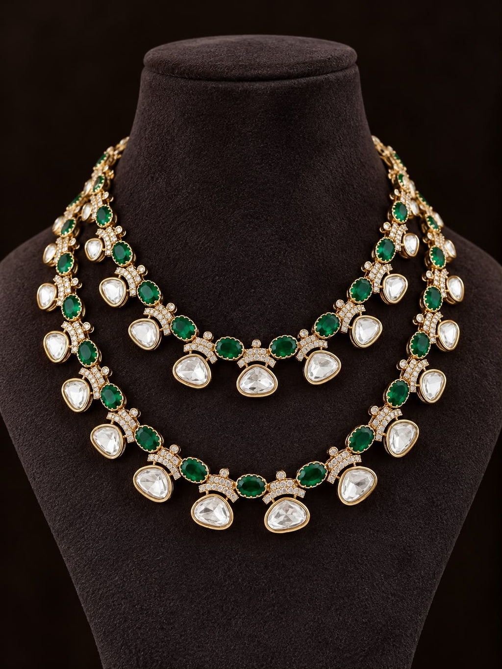 Meher Emerald Kundan Layered Necklace Set