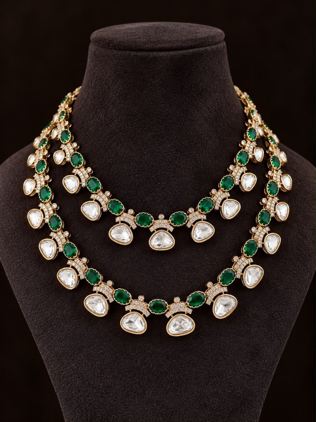 Meher Emerald Kundan Layered Necklace Set