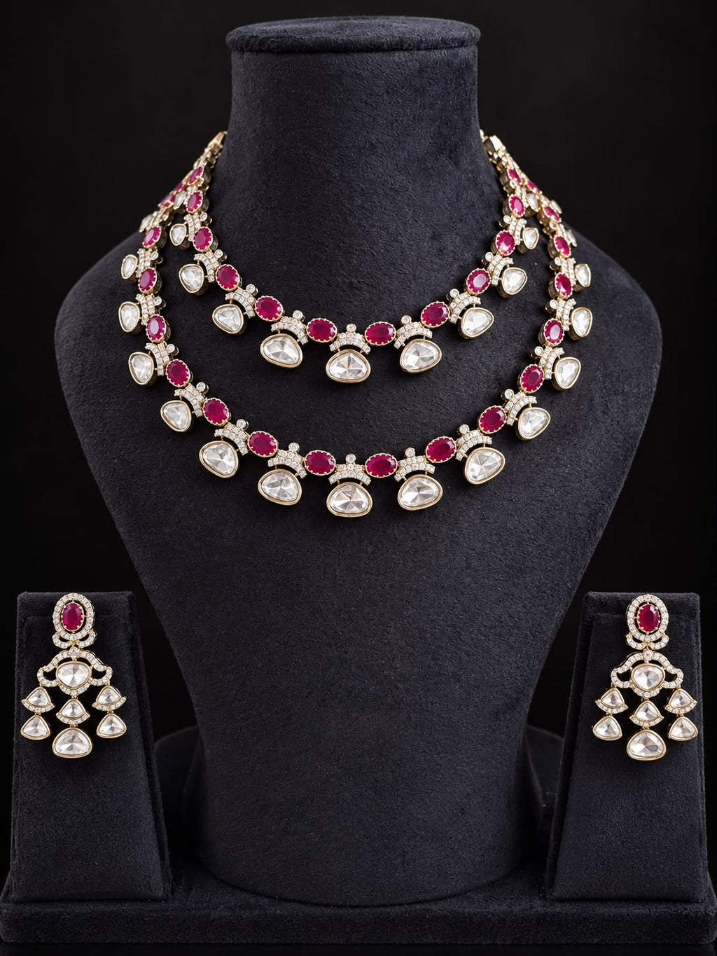 Meher Ruby Kundan Layered Necklace Set