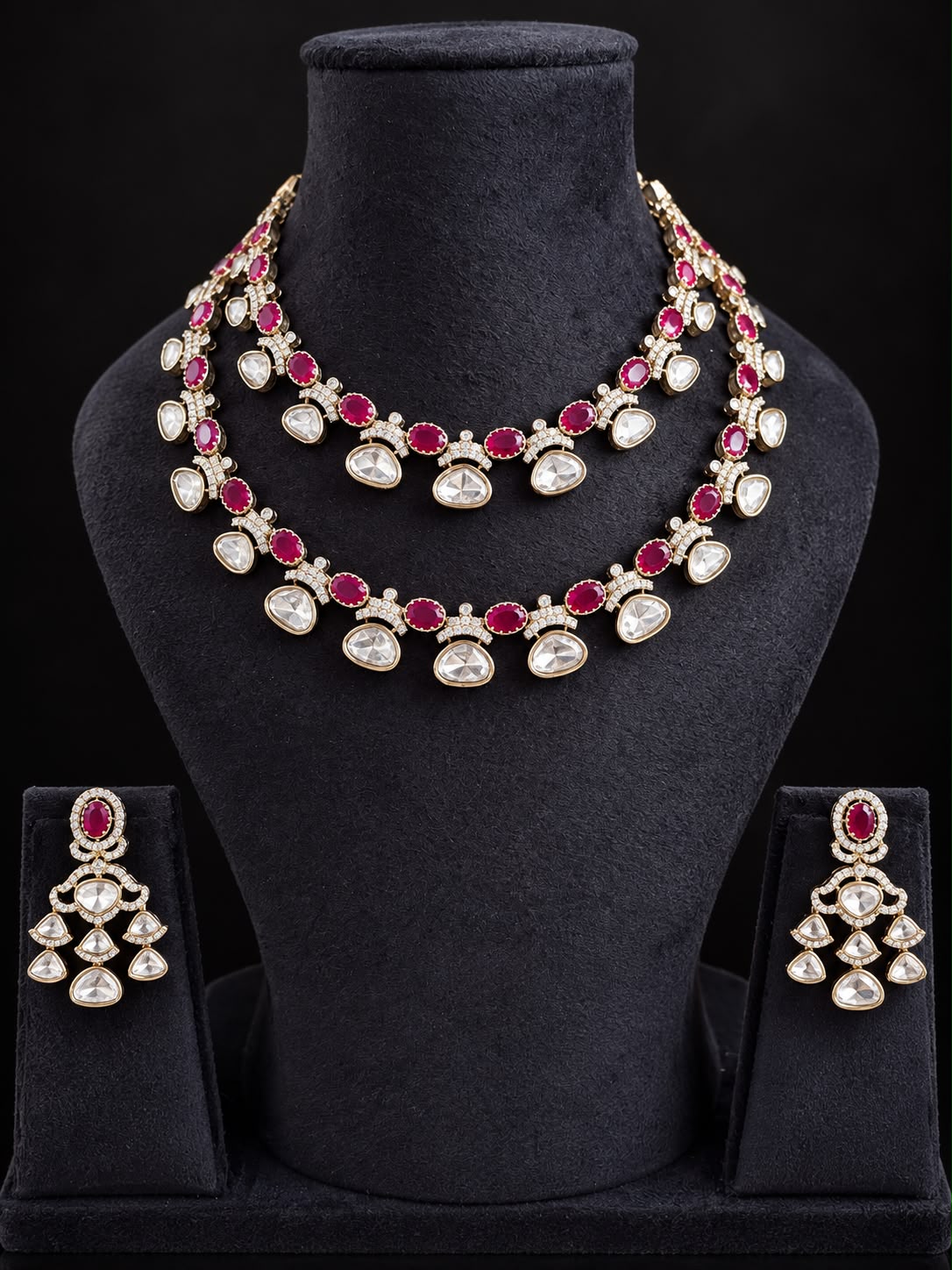 Meher Ruby Kundan Layered Necklace Set