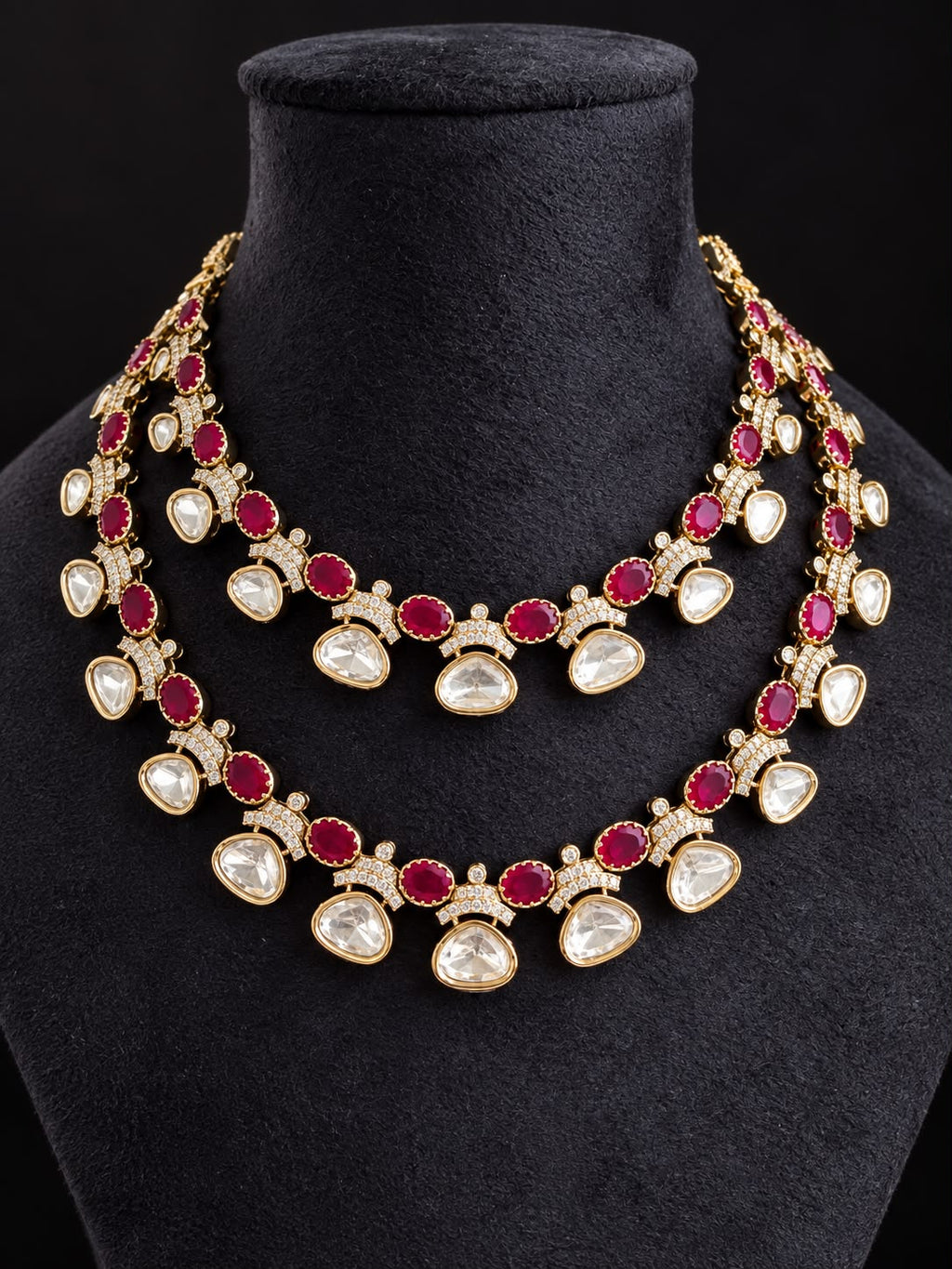 Meher Ruby Kundan Layered Necklace Set