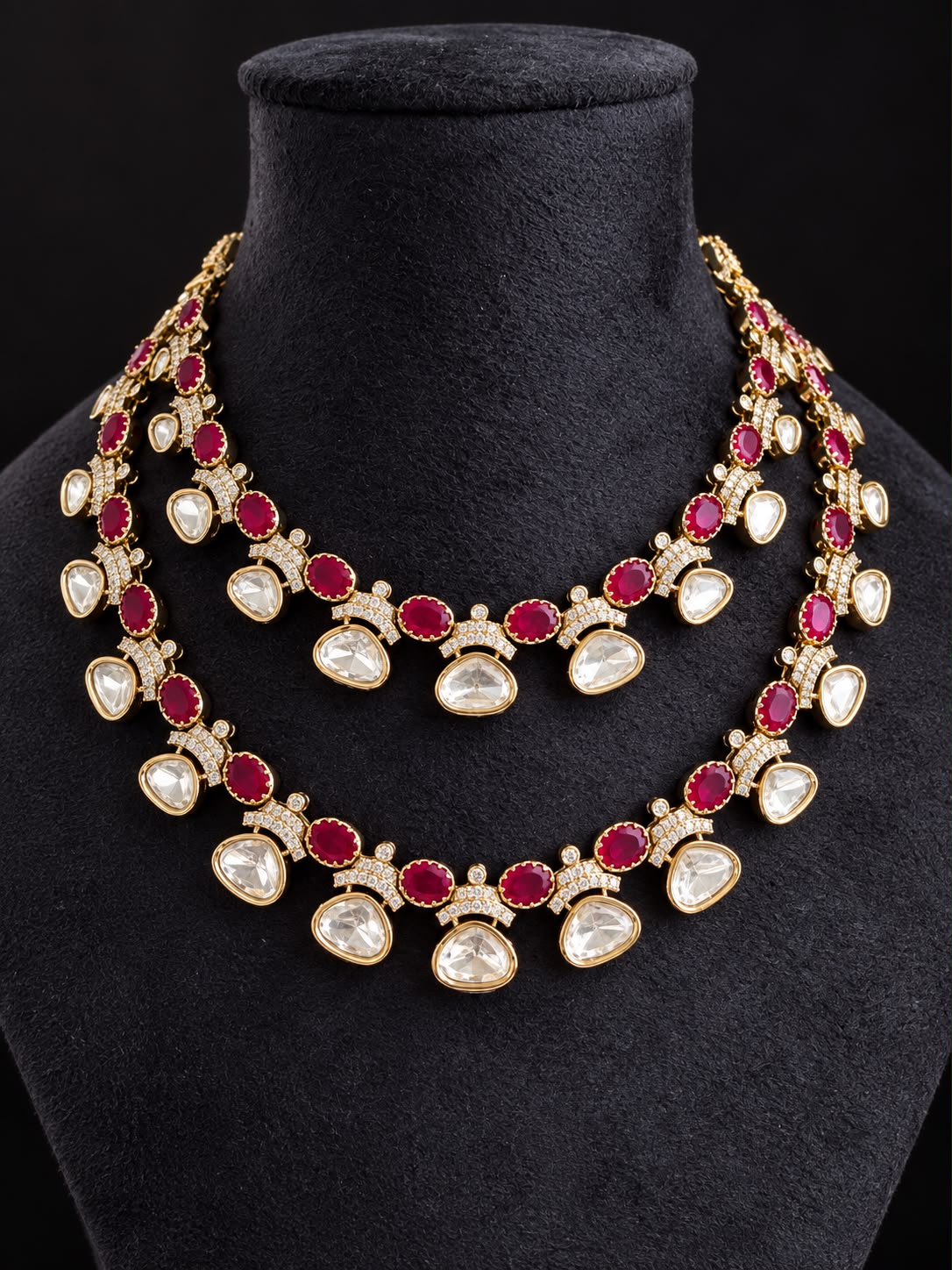 Meher Ruby Kundan Layered Necklace Set