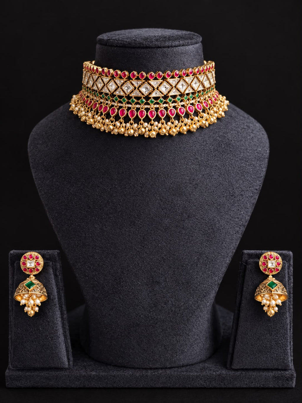 Rajvi Ruby Emerald Kundan Choker Set